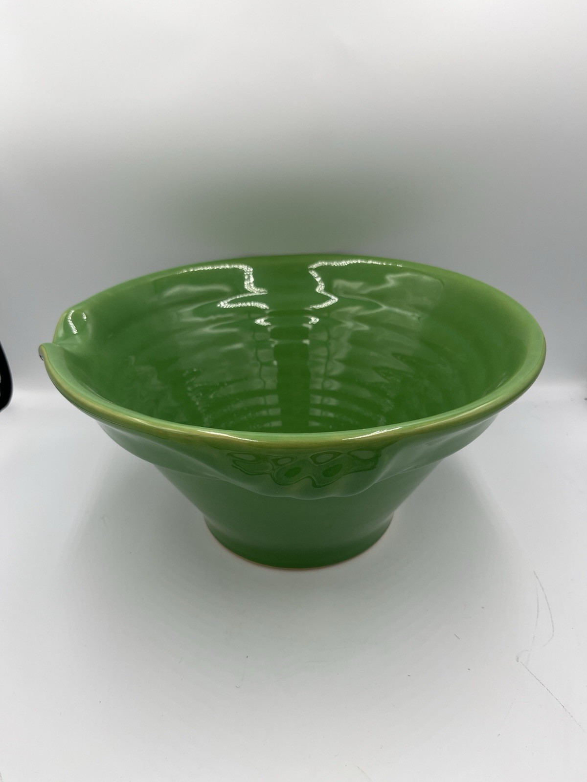 Vintage Over And Back Yellow Ware Bowl Green 11 3/4 Inches Large Batter Bowl