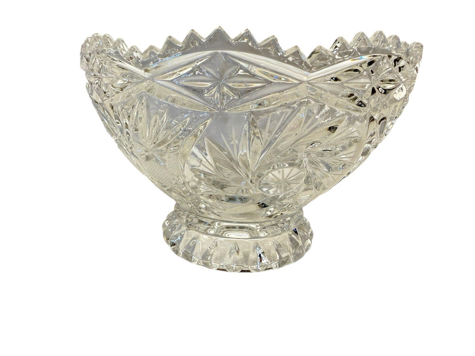 Vtg Lausitzer 24% Lead Crystal Pedestal Bowl Pinwheel Star Of David Hobstar 6″
