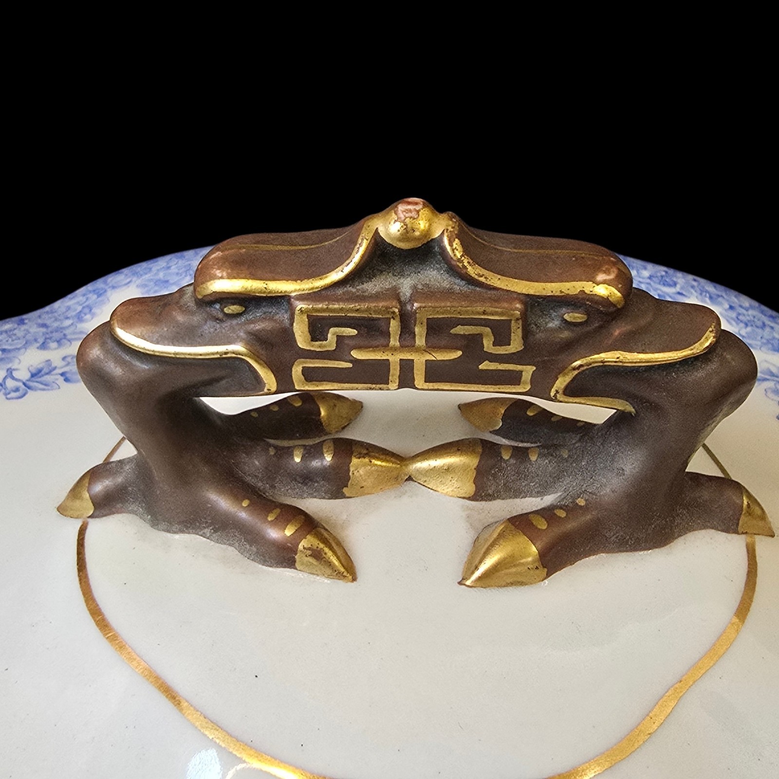 Early Royal Worcester Covered dish Oriental Style Elephand Head Handles Ovington