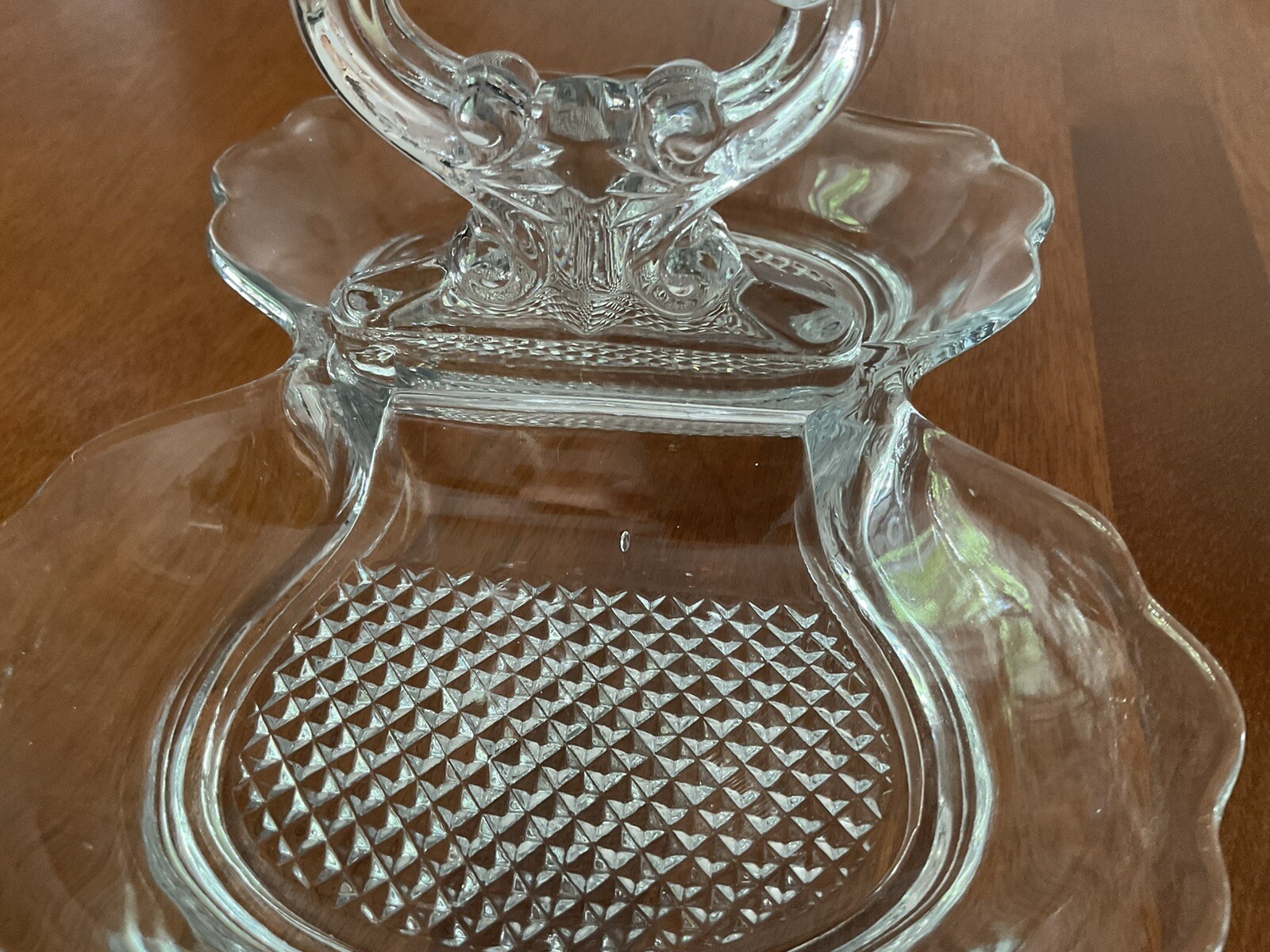 ’50s-’60s Cambridge Glass Clear Glass Divided Server or Candy Dish With Handle