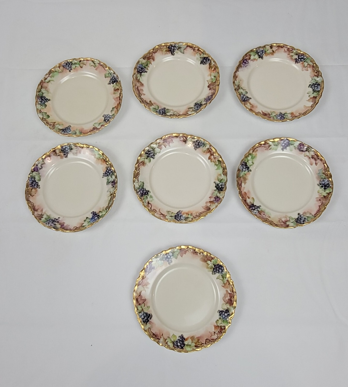 Vintage Haviland Limoges Hand Painted Grapes Gold Gilt Dessert Plates- Lot Of 7