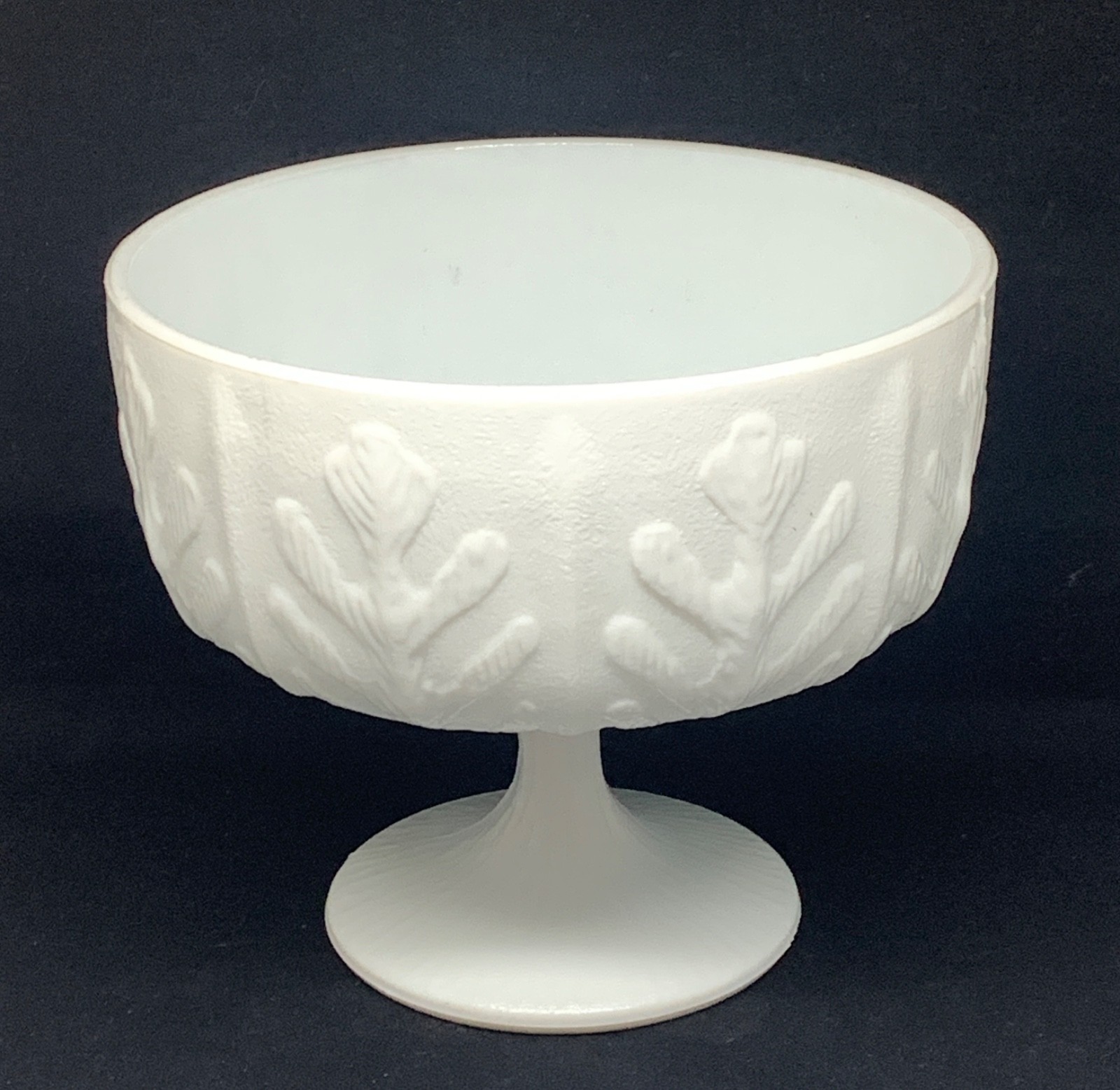 Vintage FTD 1978 Milk Glass Pedestal Compote/Vase/Planter Oak Leaf 5 1/2” TALL