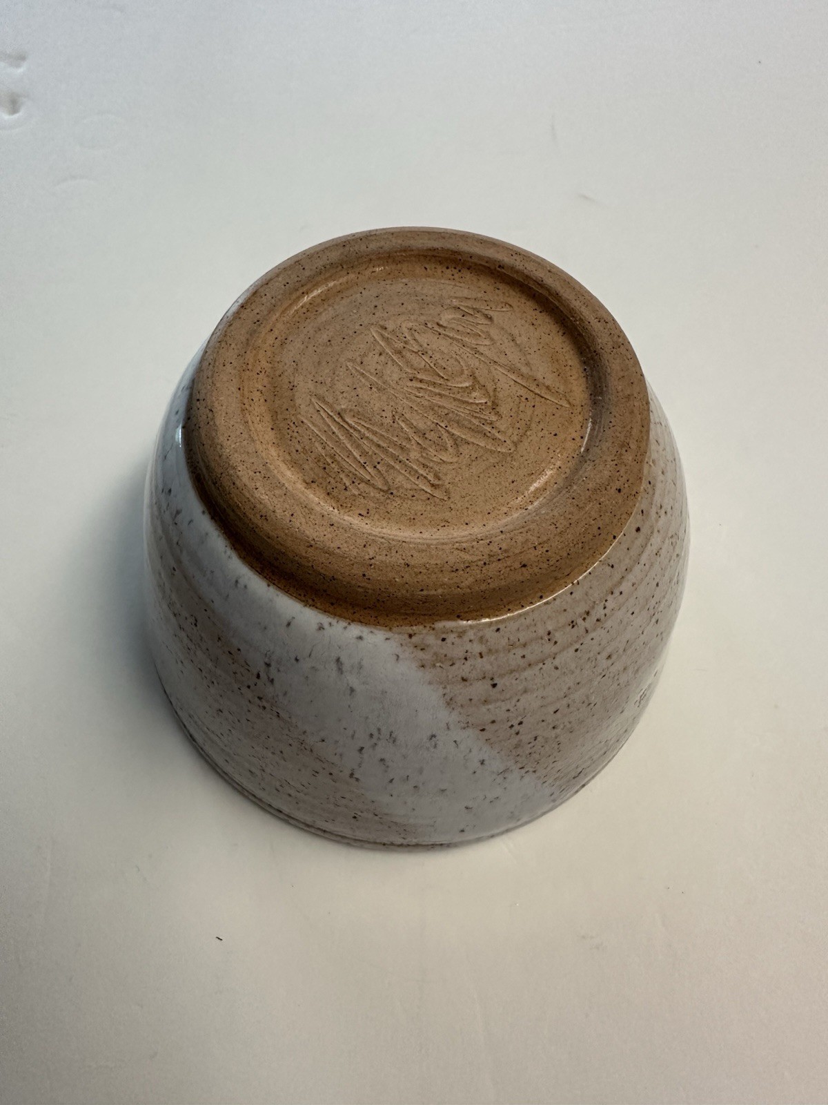 Signed Studio Pottery Stoneware Bowl Speckled Beige Handmade 5.5”