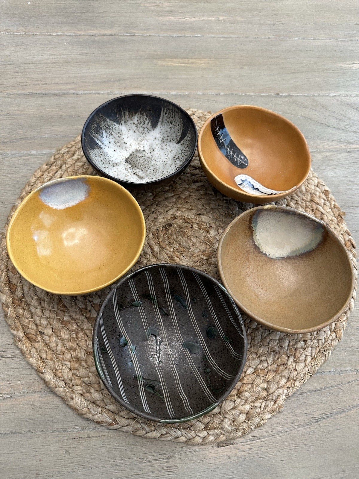 Bowl Set of 5 Stackable Stoneware Decorative Snack