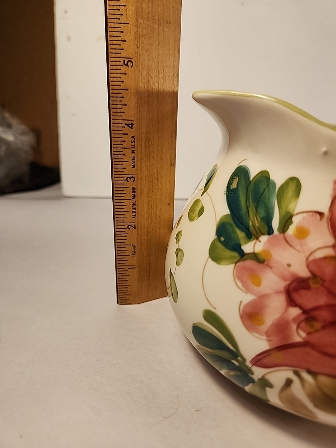Secla Portugal Pottery Squat Pitcher Hand Painted Floral Vtg Cream Red Green