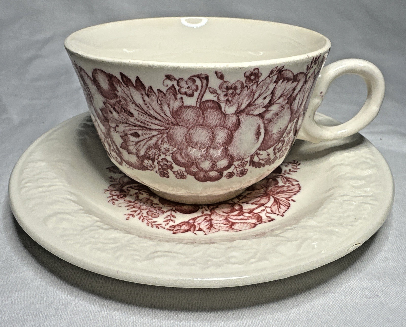 Homer Laughlin Harvest Cup + 2 Saucers USA Vintage Red Transferware