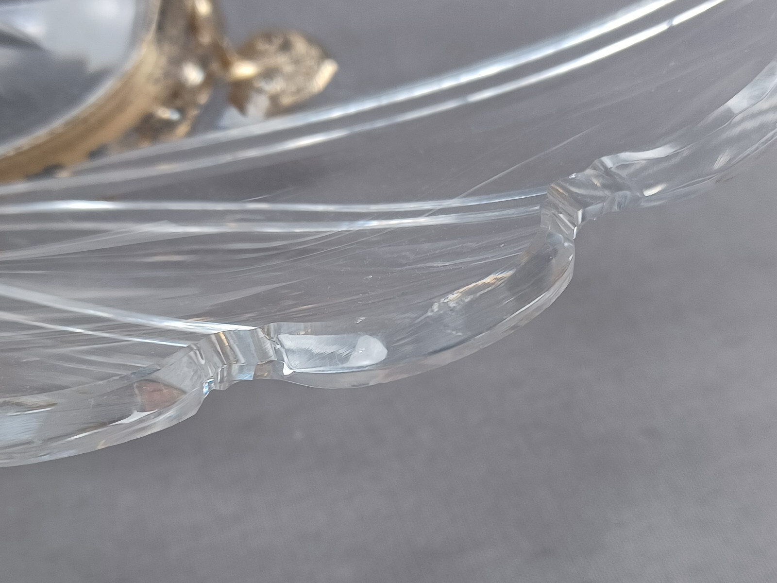 Antique French Cut Glass & Gilt Ormolu Neoclassical Shell Bowl Circa 1820s-1840s