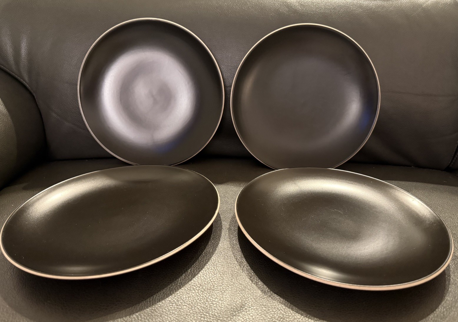 4 – Beekman Home Stoneware Contemporary Brown Salad/Dessert Plates W/Beige Trim