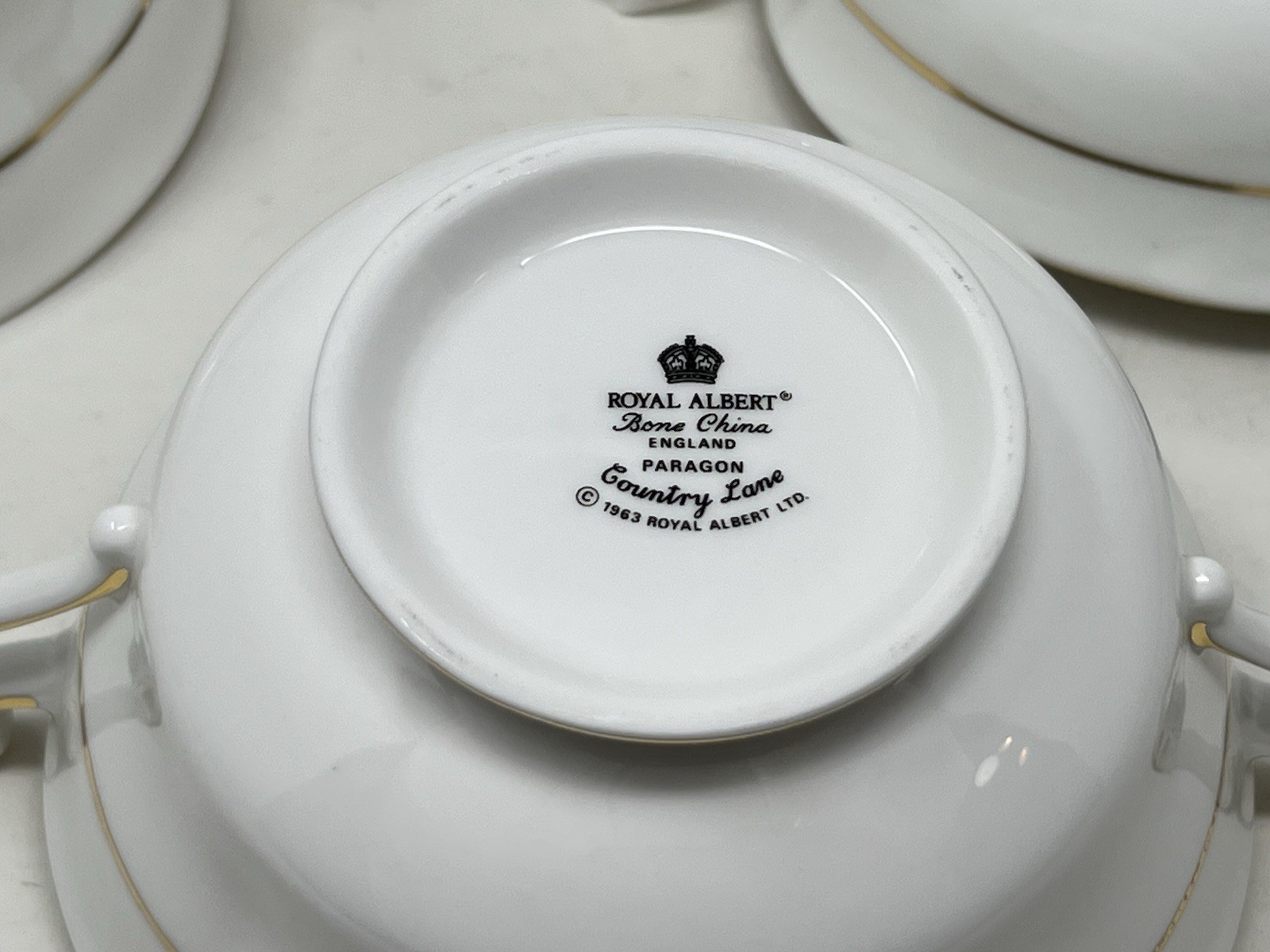 Royal Albert Bone China Paragon Country Lane 1963 Double Handle Cream Soup Bowls