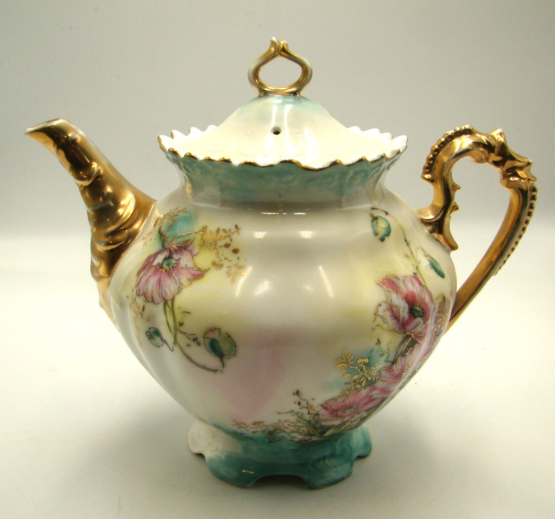 Vintage R.S. Prussia Pink Poppies Teapot