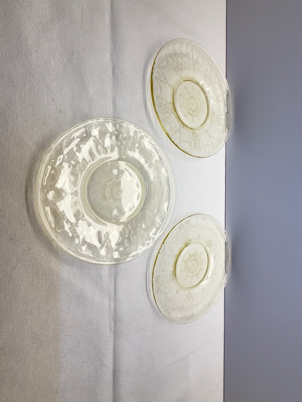 VTG Anchor Hocking Yellow Depression Glass Cameo Ballerina 6″ Saucer Set of 3