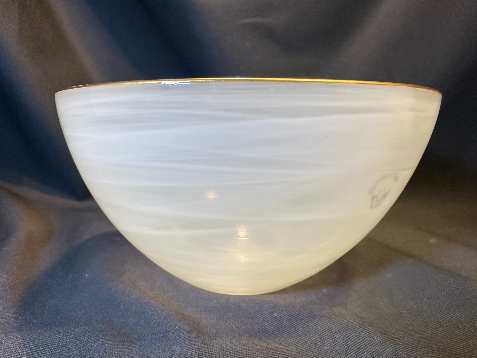 Badash White Alabaster 6.25 in. Glass Bowl With Gold Rim Made in Turkey