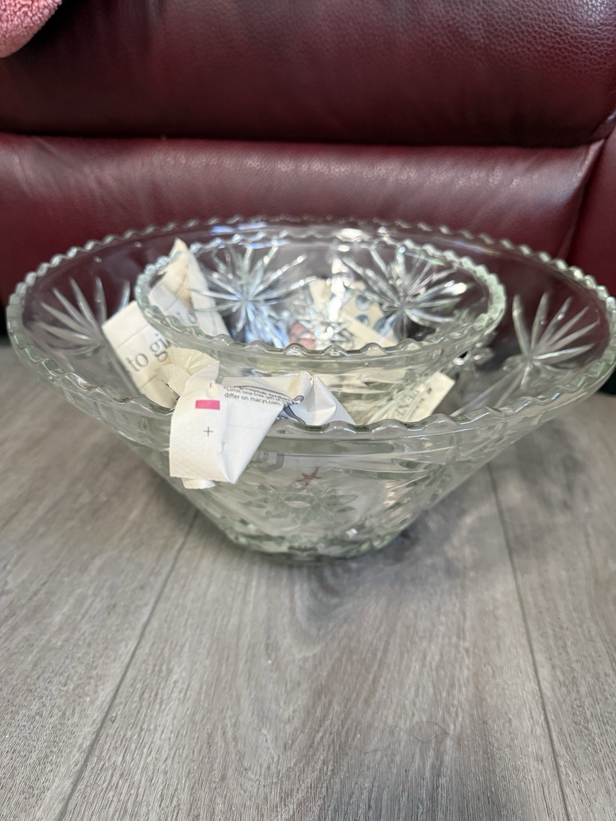 Clear Glass Cup & Saucer Set Starburst Pattern Twelve-Piece Round Glossy