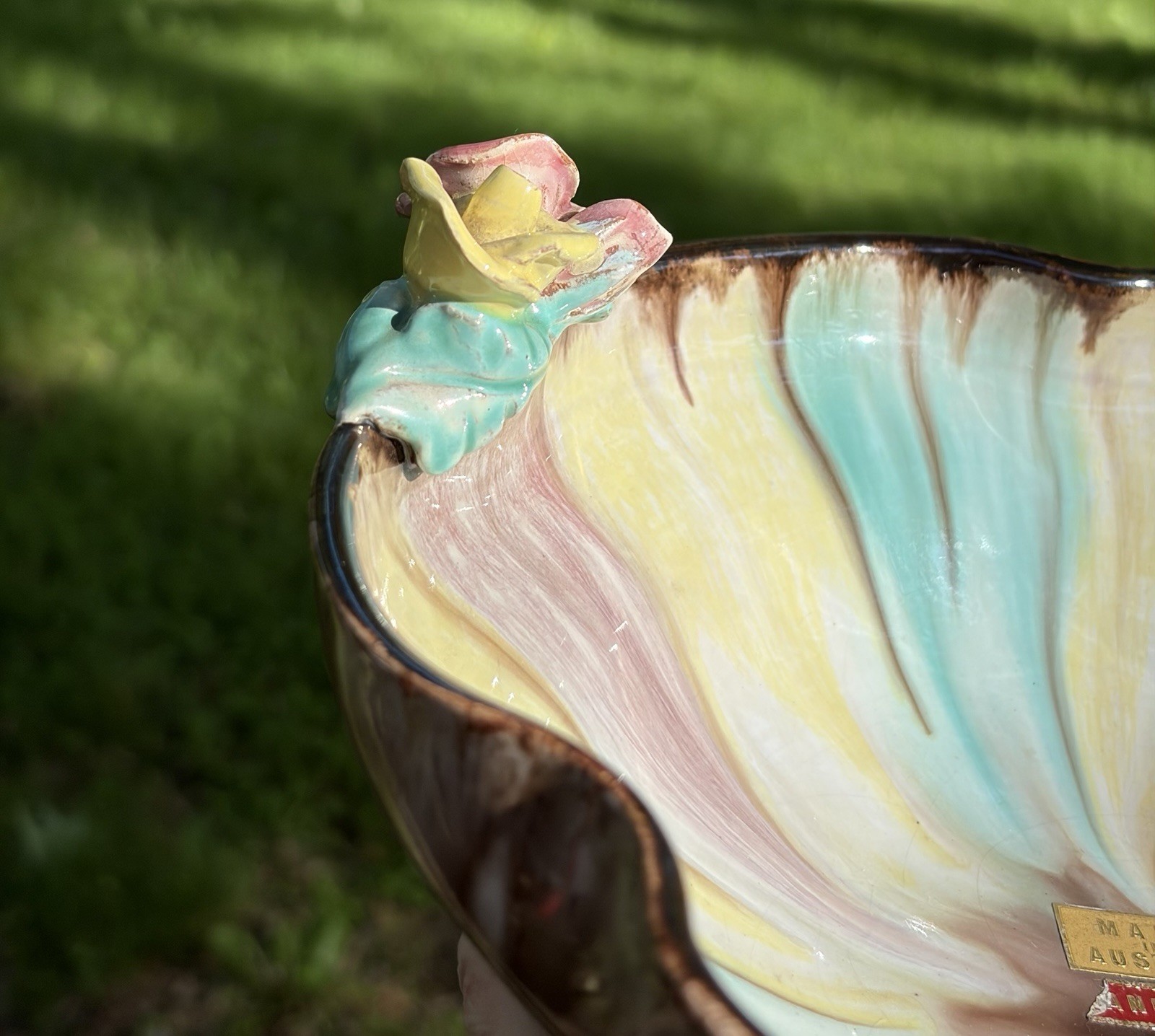 Austrian Anowork art pottery bowl w/ multi -colored drip glaze. New
