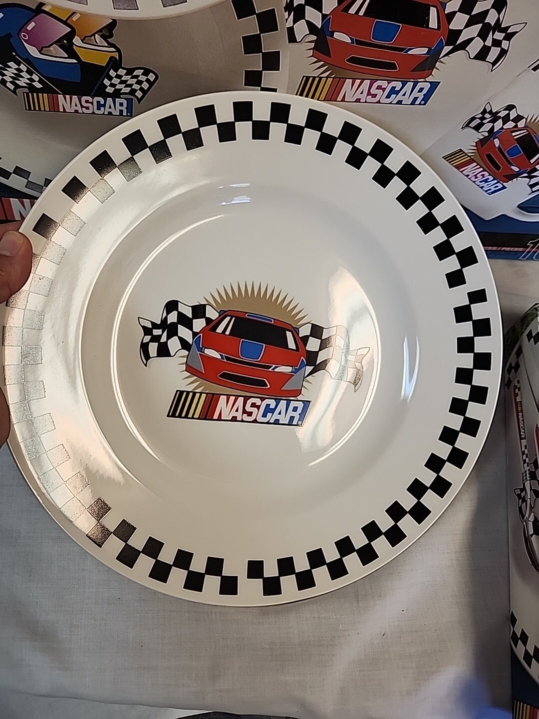 Rare Vintage Gibson Nascar Victory 16 Piece Dinnerware Set For 4 New & FLATWARE