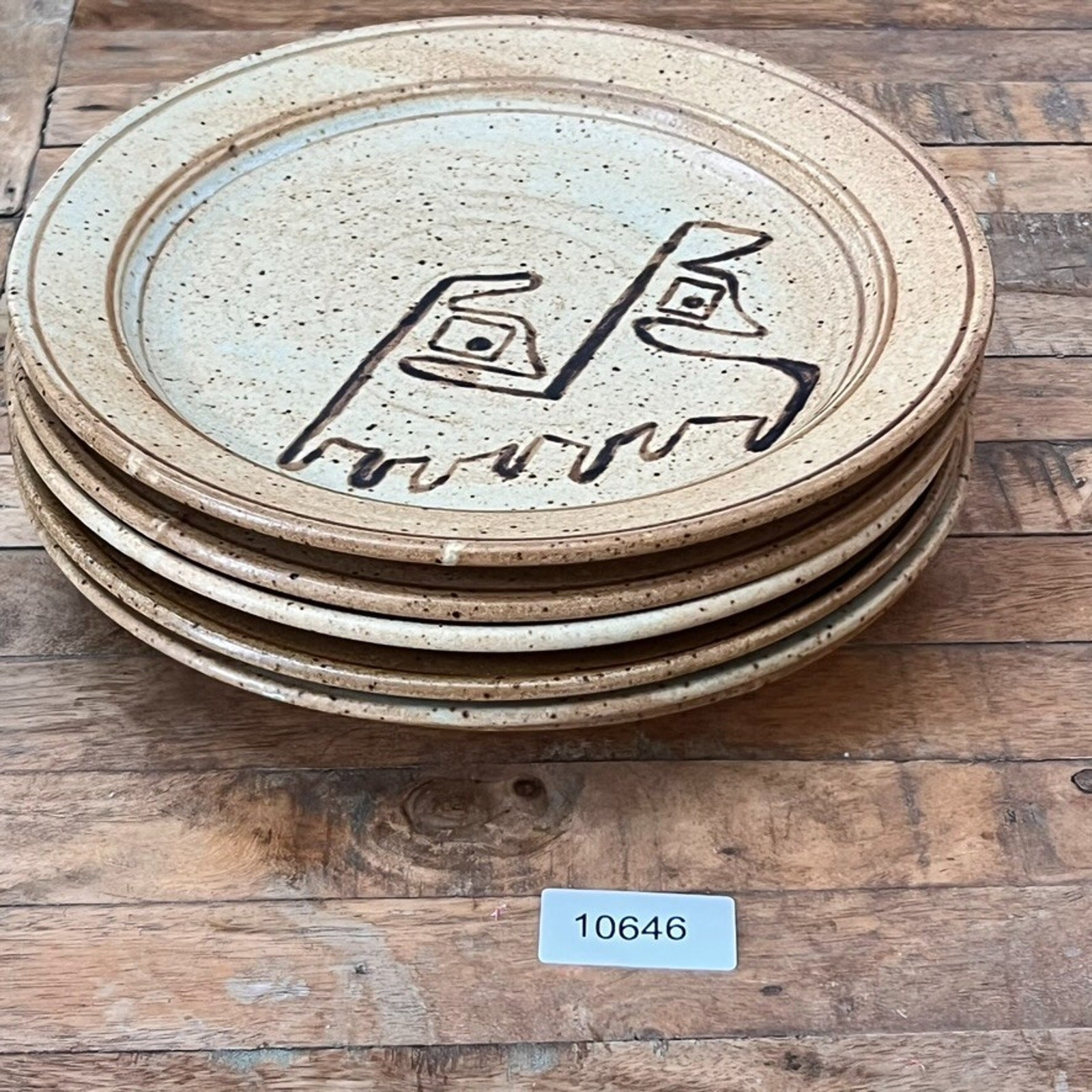 Handmade Studio Art Pottery Plate Set of 6 Hand-painted Abstract Designs