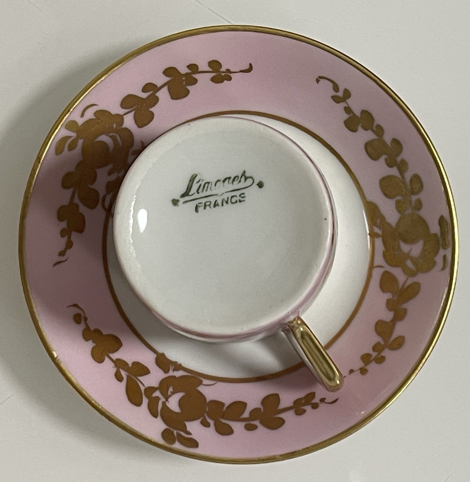Limoges Pink Gold Floral Porcelain Tea Cup & Saucer Set France