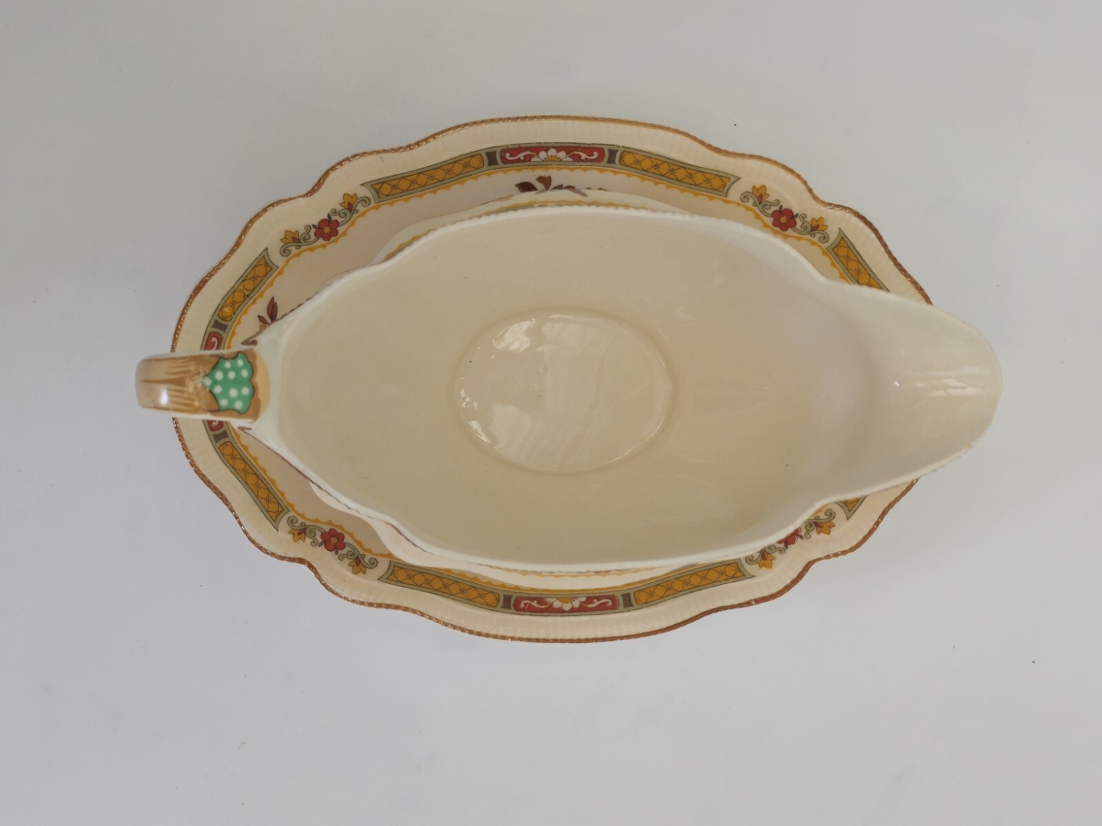 Gravy Boat & Plate Old Staffordshire Pareek Rouen By Johnson Bros 1920s Antique