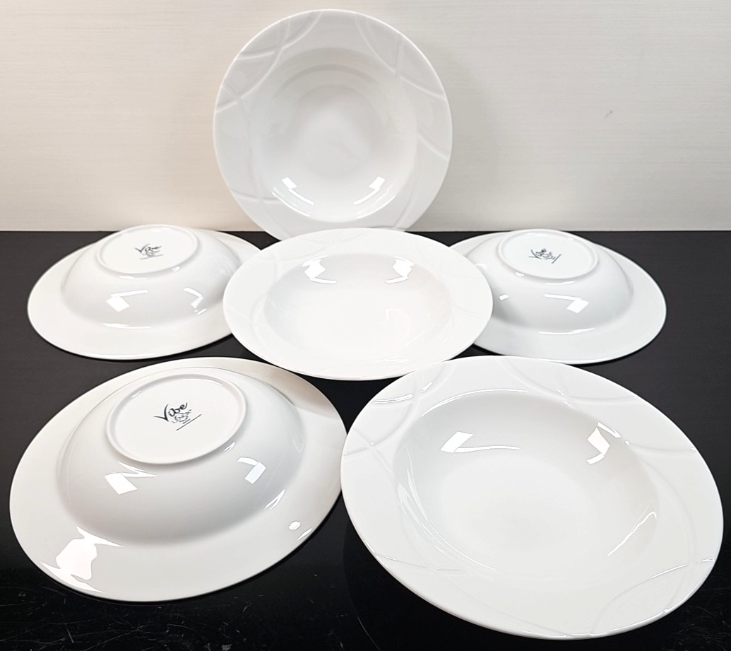 6 Lenox Vibe Rim Soup Pasta Bowl Set White Swirled Elegant Table Dining Dish Lot