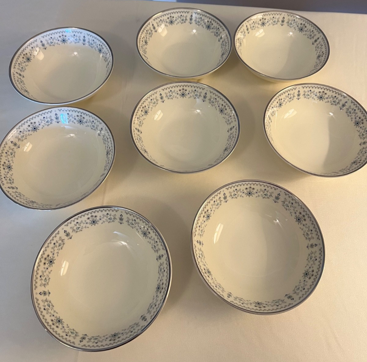 Vintage Minton Beaumaris Fruit/Dessert (Sauce) Bowls (8) Blue Floral 5 1/4″