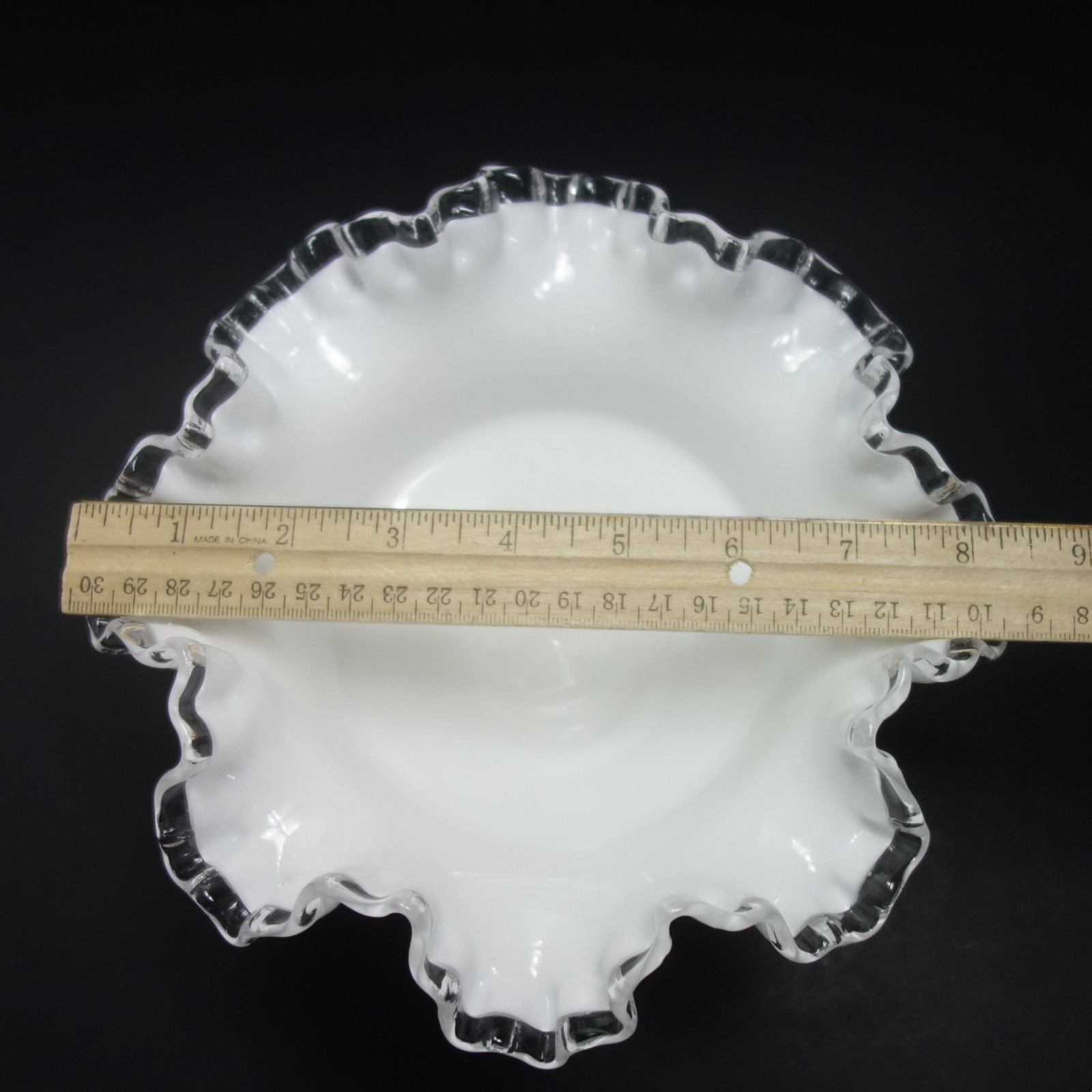 Vintage Fenton Silver Crest Milk Glass Footed Pedestal Bowl Ruffled Edge 6″ Tall