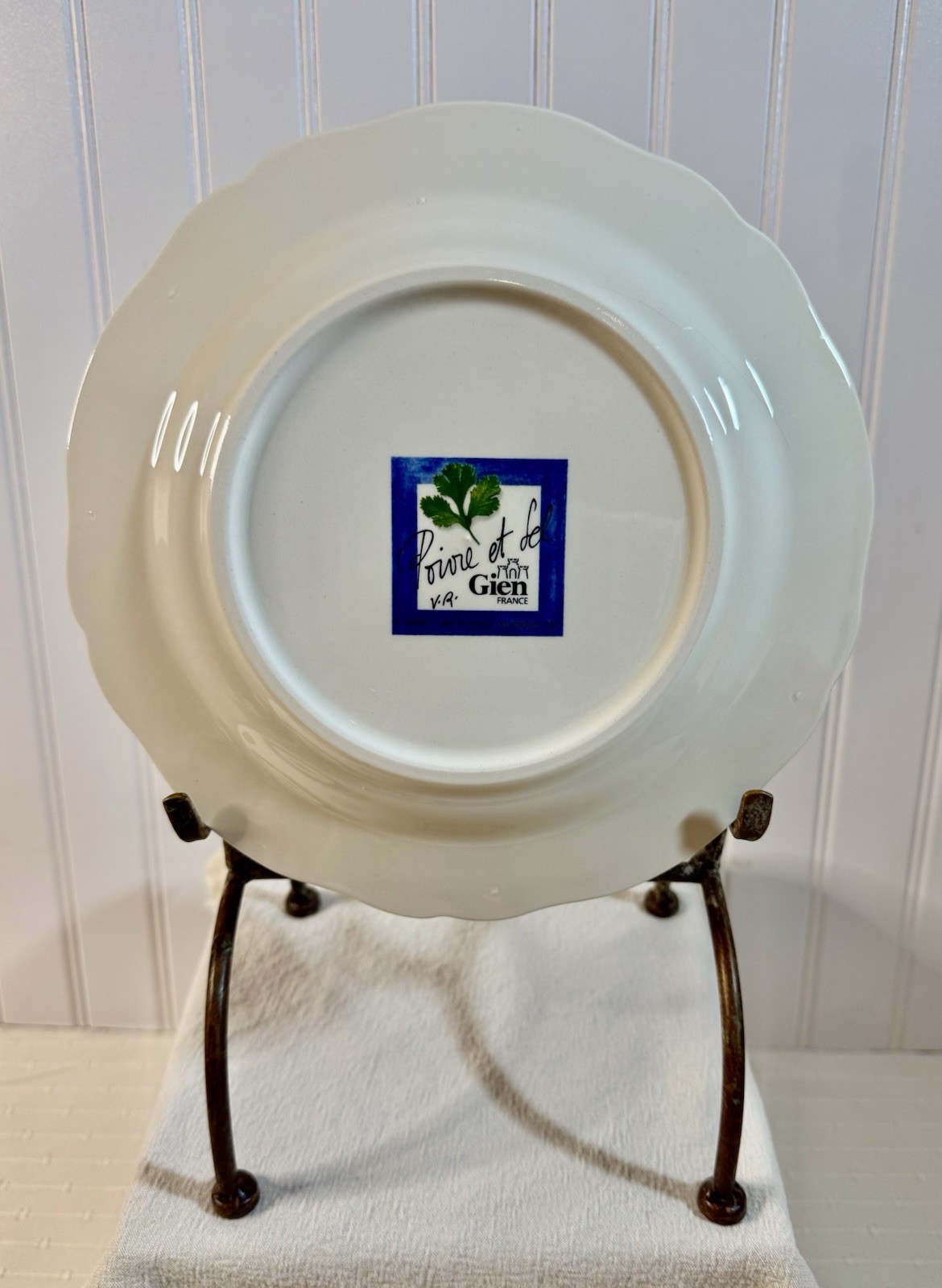 Poivre Et Sel Blue Vint. Set of 4 Salad Plates 8.75″ Faiencerie De Gien France