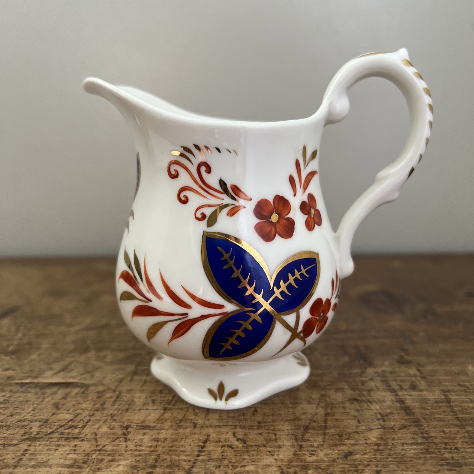 Vintage Royal Chelsea English Bone China Blue Rust Gold Floral Cream Pitcher