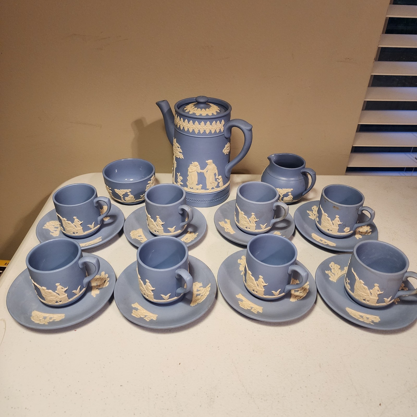 Vintage Dudson Hanley Blue Jasperware 19pc Coffee & Tea Service -…