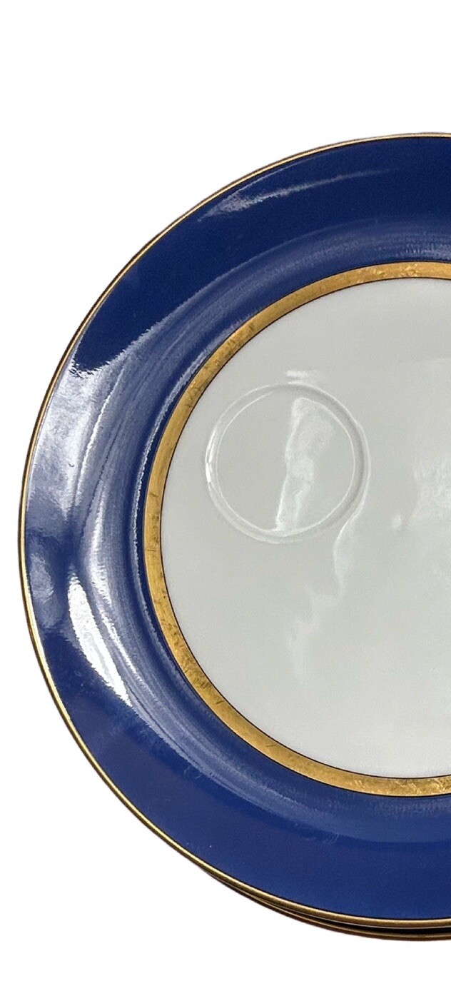 Yokohama MotoMachi Luncheon Plates & Tea Cups 4 Sets Blue Gold 12 Pieces EUC
