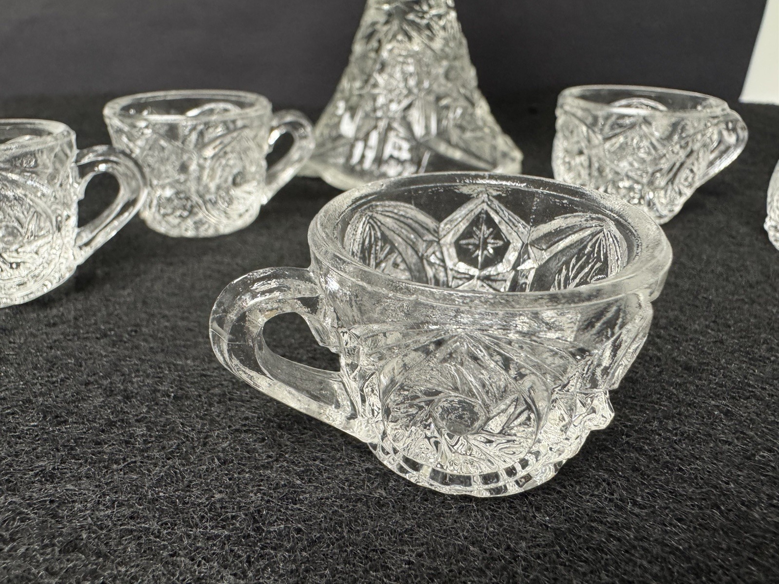 Vintage 1920’s/30’s Depression Clear Glass Child’s Punch Bowl & 6 Cups Set