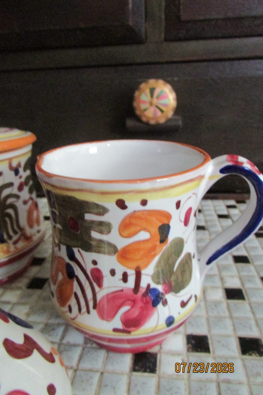 ITALY # HANDPAINTED SHAKERS/SUGAR/CREAMER OF 4 ROOSTER DESIGNER DERUTO ORVIETO