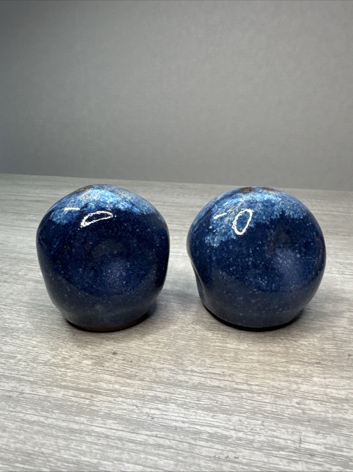 Studio Art Stoneware Pottery Salt & Pepper Shakers Asymmetrical With Dimples