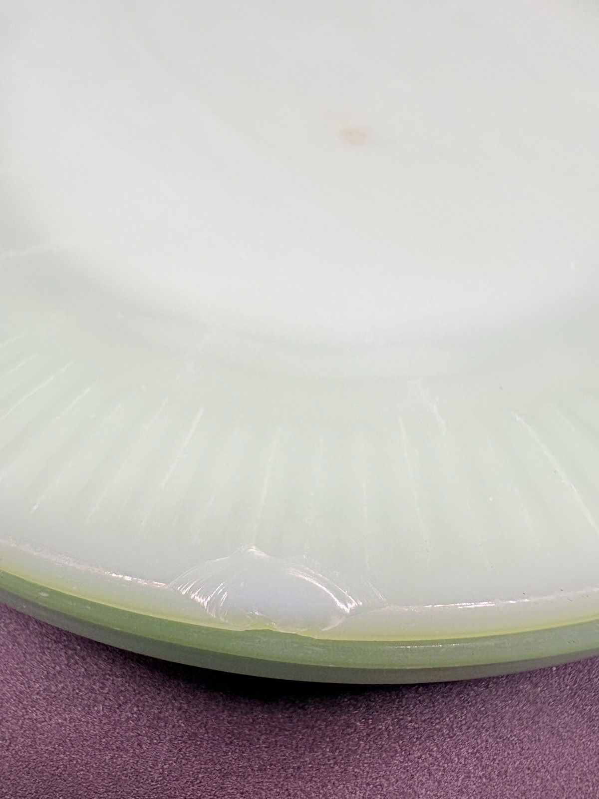 4 Fire King Jadeite Jane Ray Salad Plates 8” Mixed Marks 1 Chipped Vintage