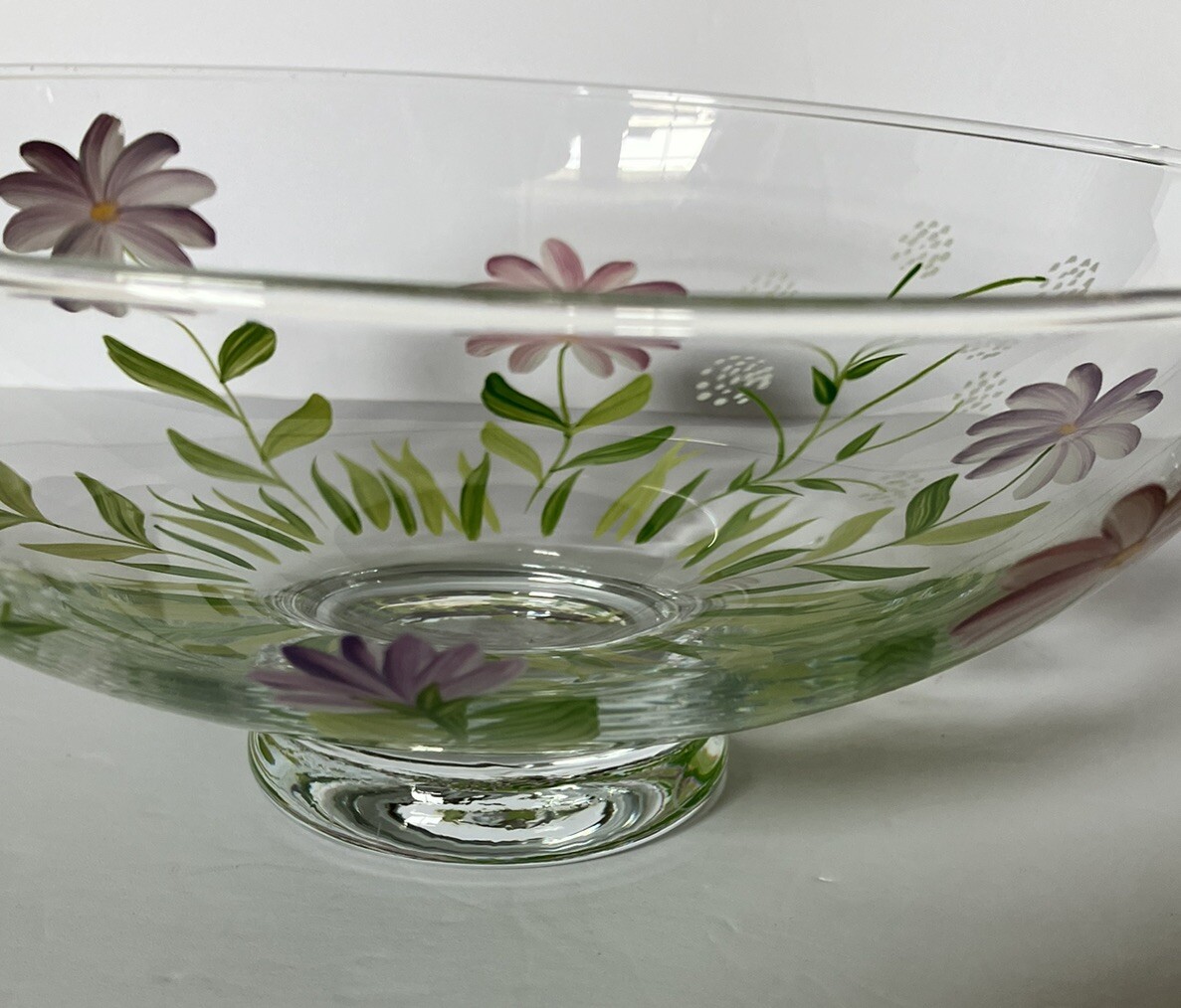 Hand Blown And Painted 9 Inch Glass Bowl And 6.5” Vase Floral And Bees