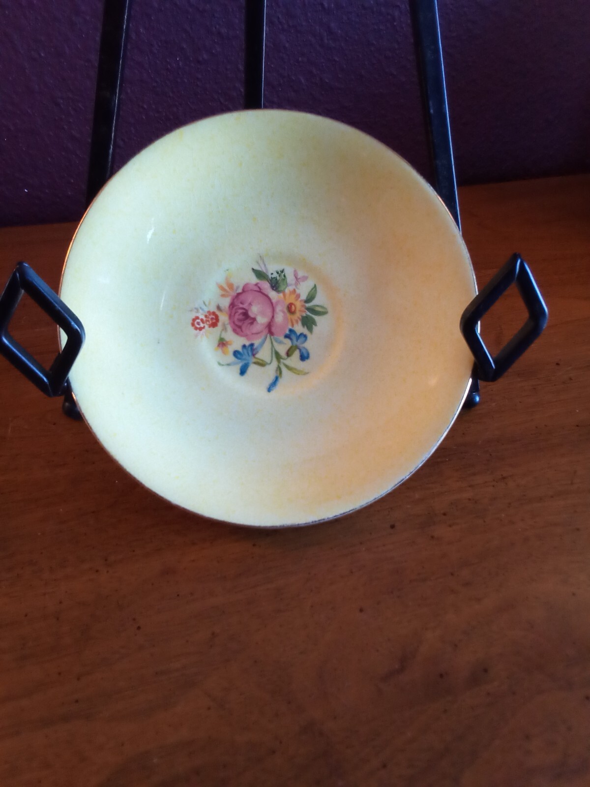 Vintage H. Aynsley China Yellow w/pink/blue flowers/gold trim 5.75″ Saucer