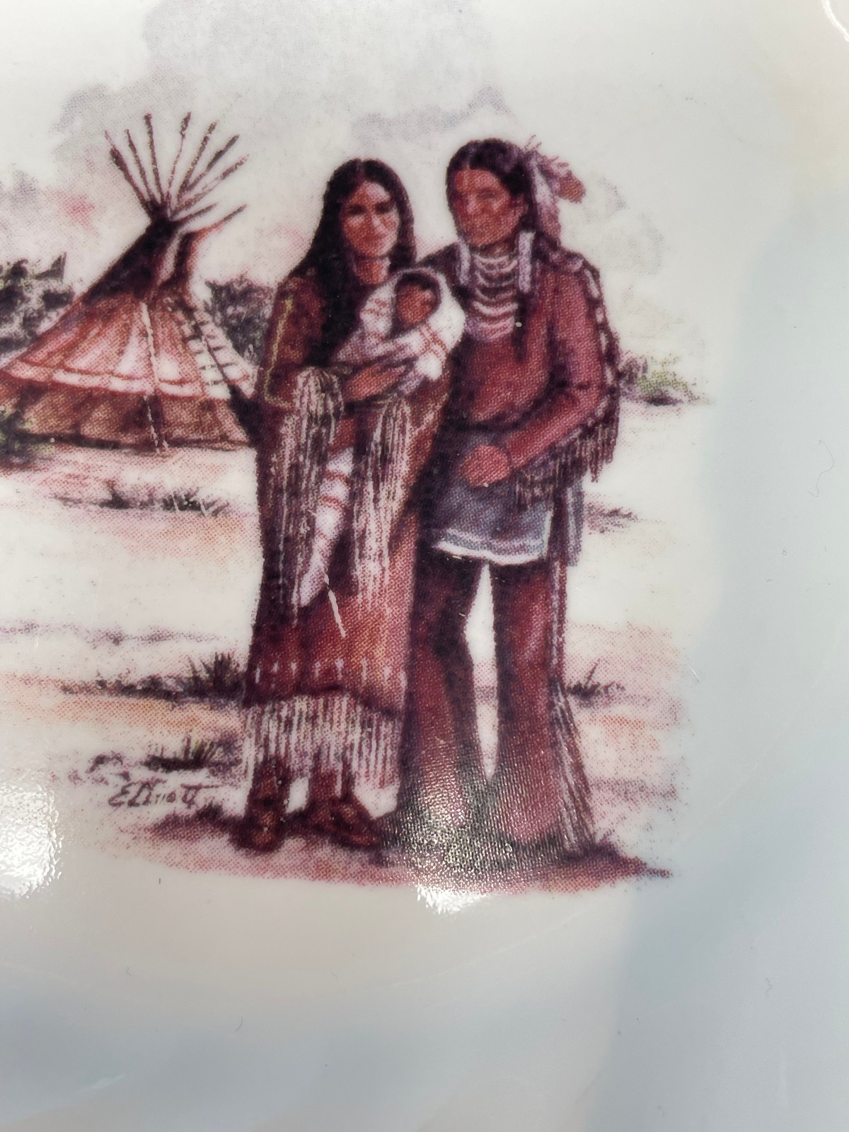 Super Rare 1980s CORELLE 7.25″ Salad Plate w/ Native American Indian Scene