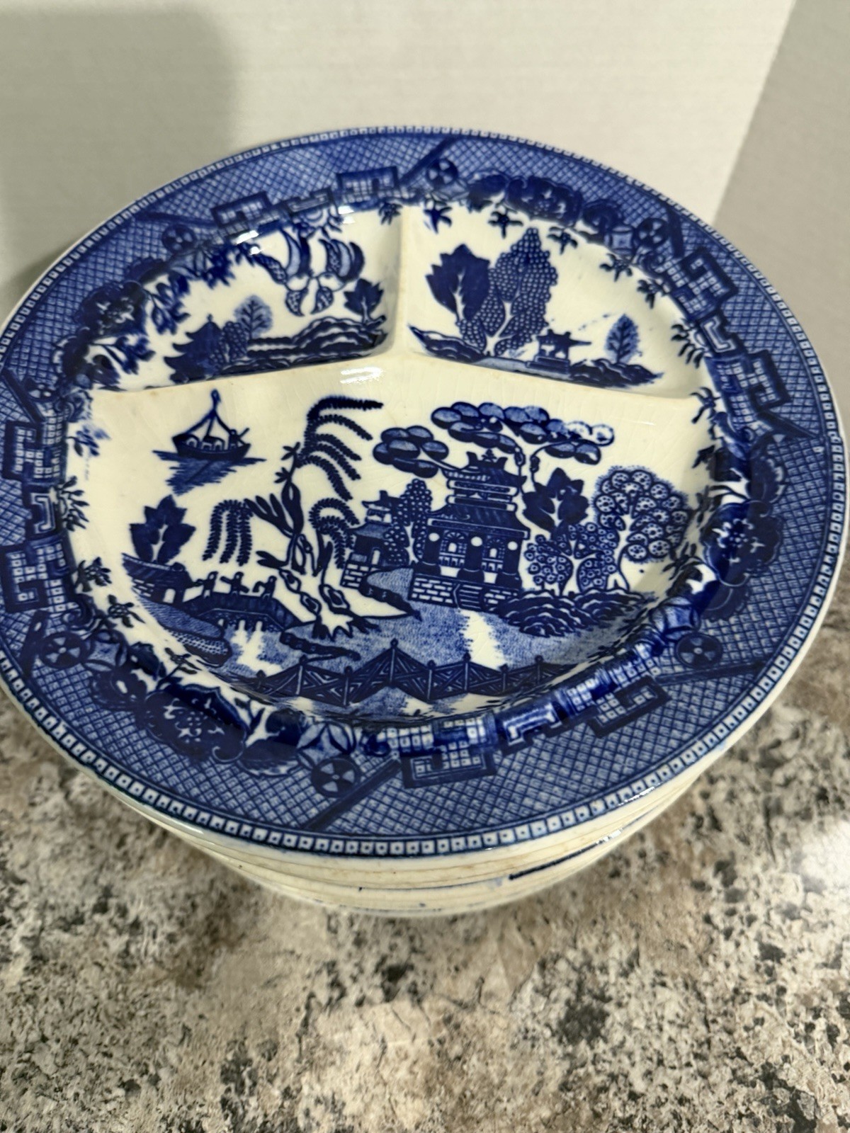 Vintage Blue & White Divided Plates Made in Japan Pre-Owned Qty: 8
