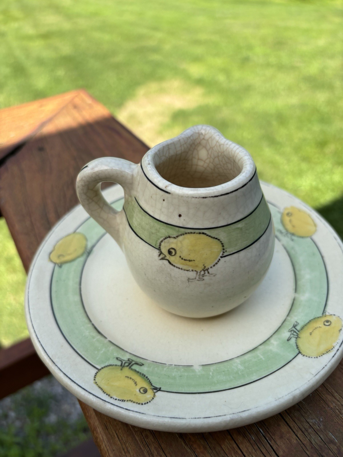 Roseville Juvenile Pottery Early Baby Chick Creamer And Saucer 1910s Child’s
