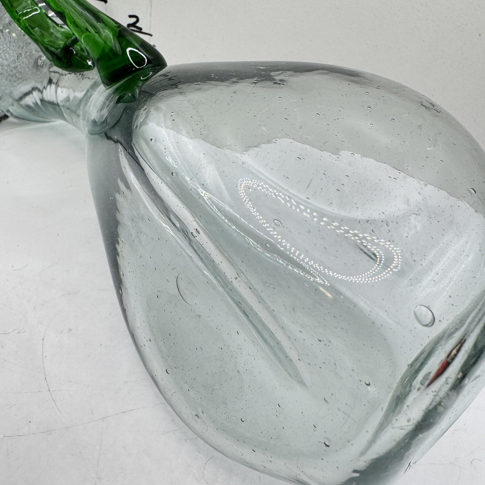 Old Art Deco Hand Blown Glass Pitcher Asymmetrical Sides Almost 10” Tall
