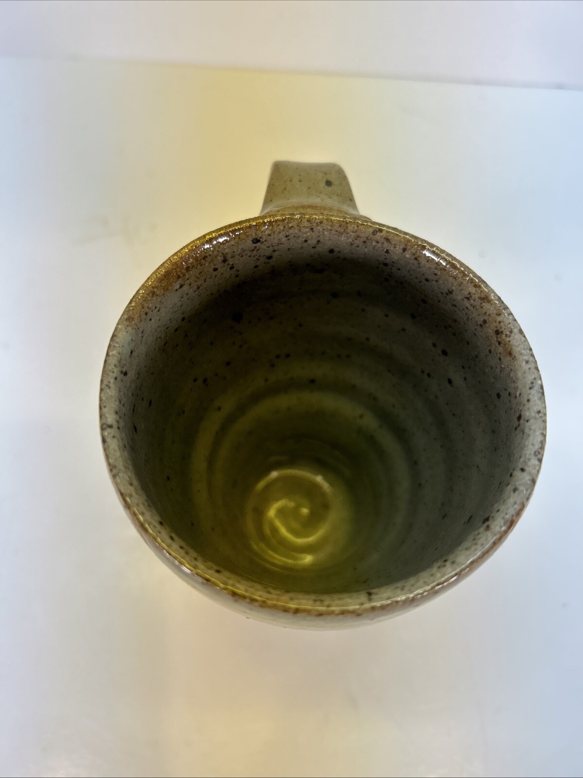 Studio Art Pottery Mug Gray Beige Blue Spotted Signed SRF 5”