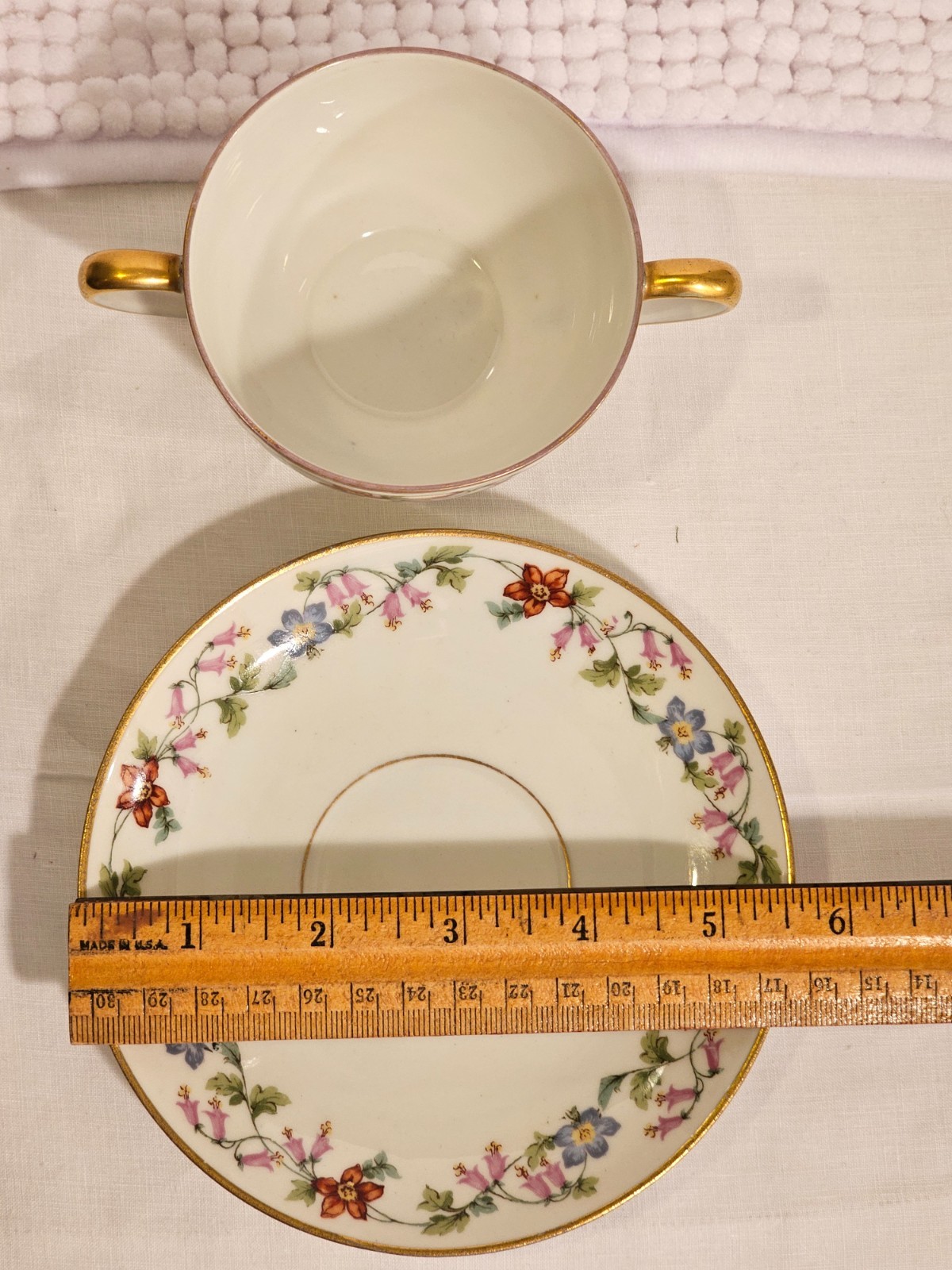 Bouillon cups w/ saucers, set of three, vintage, Haviland, T & V, CF Haviland