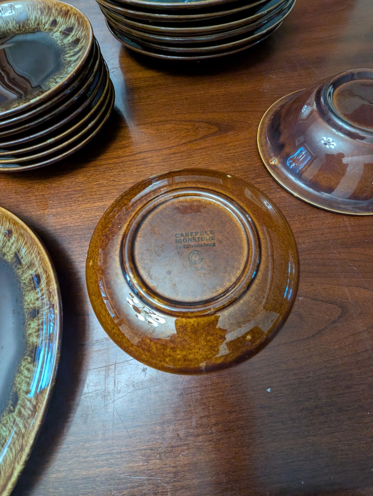 36 Piece Vintage Canonsburg Carefree Ironstone Brown Drip Ironware Dinner Set