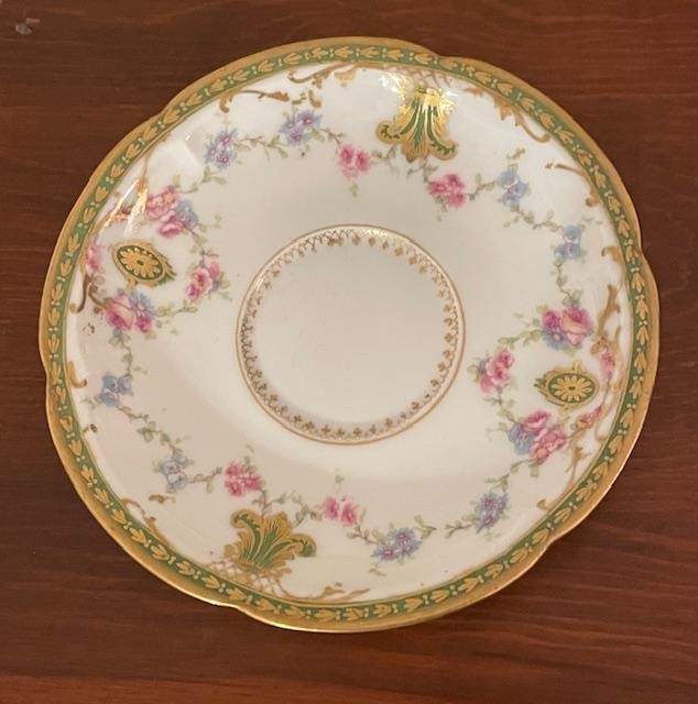 Haviland Limoges Pink Rose, Medallions-Flower Garland, Gilded Demitasse Saucer
