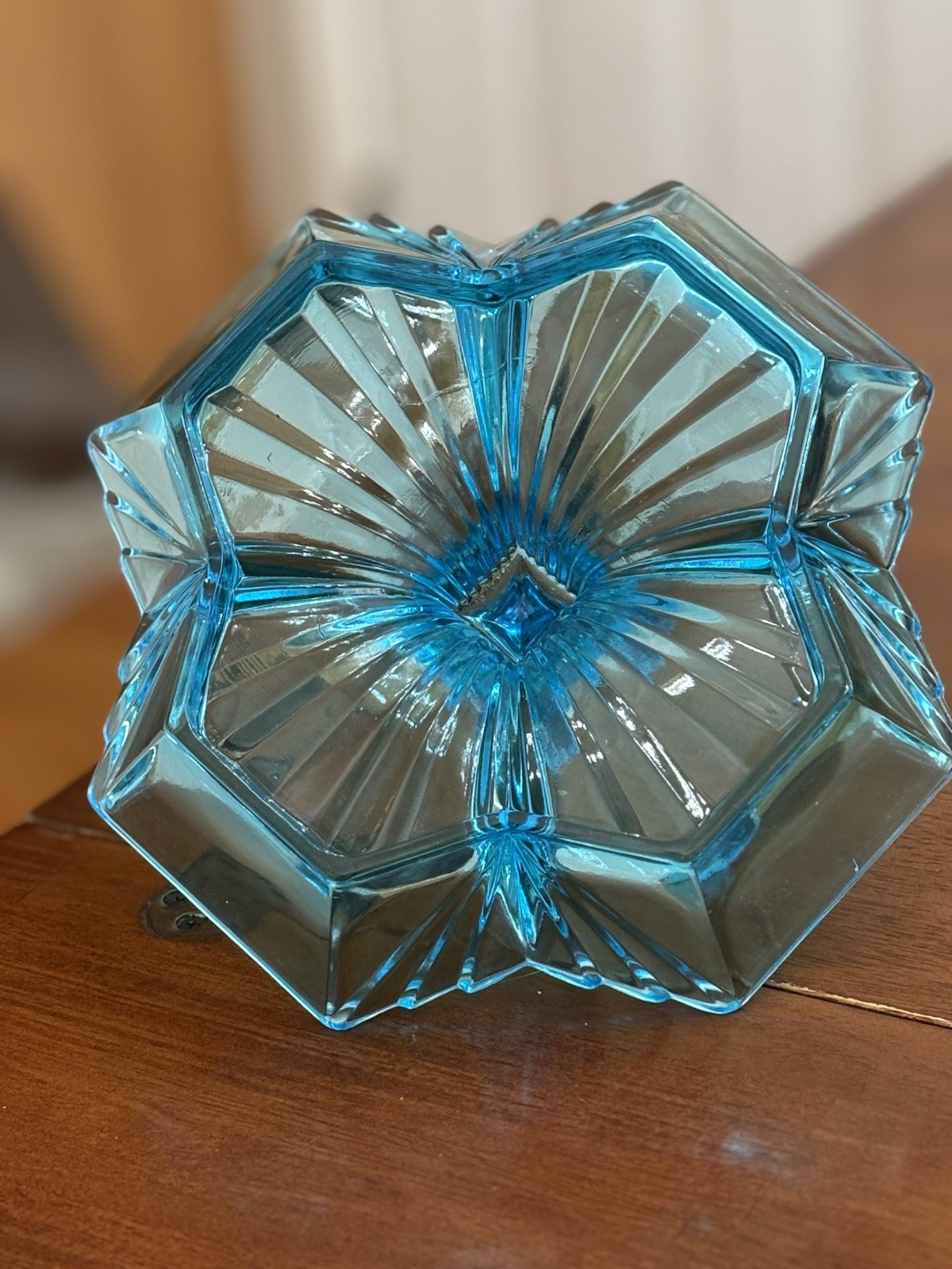 Indiana Glass Blue Pressed Glass Octagon Relish Tray with Center Handle