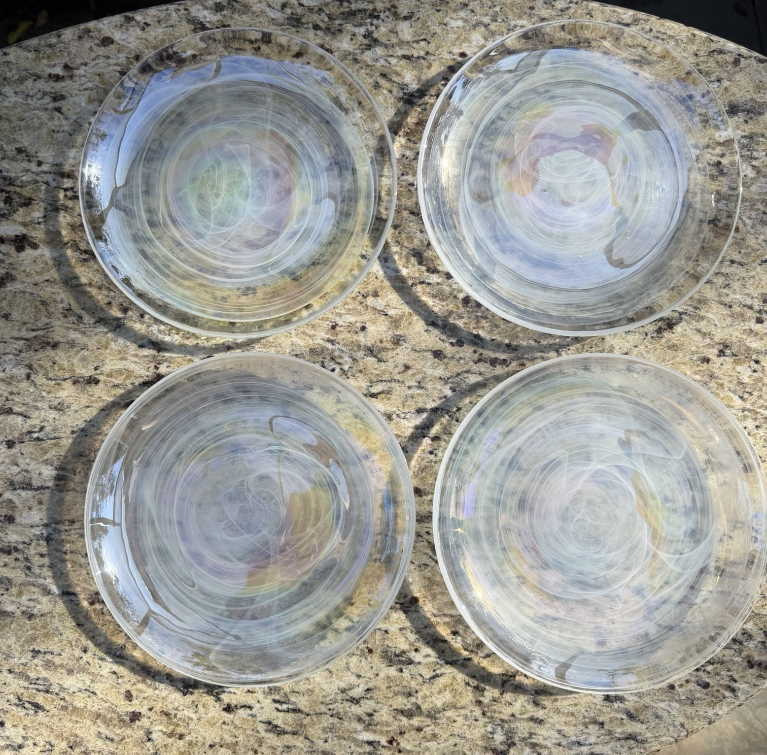 Artistic Accents Salad Plates Iridescent White Swirl Glass 8.25″ Set Of 4