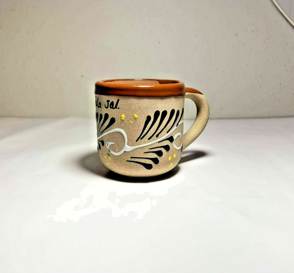 Mexican Pottery Mug/Cup, Small Beige Handmade Ceramic Chapala Design
