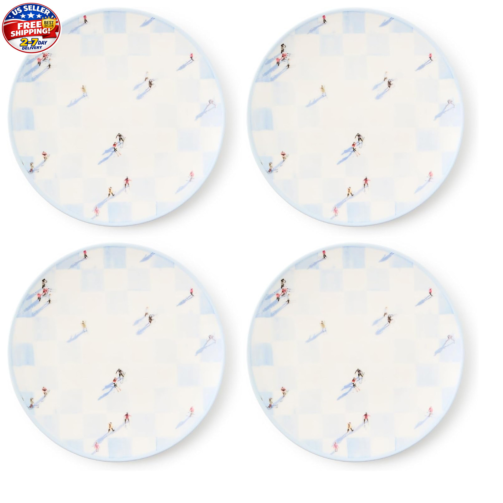 Stoneware Salad Plates Set of 4 Gray Malin Ski Holiday Dinnerware 7.5 Inches