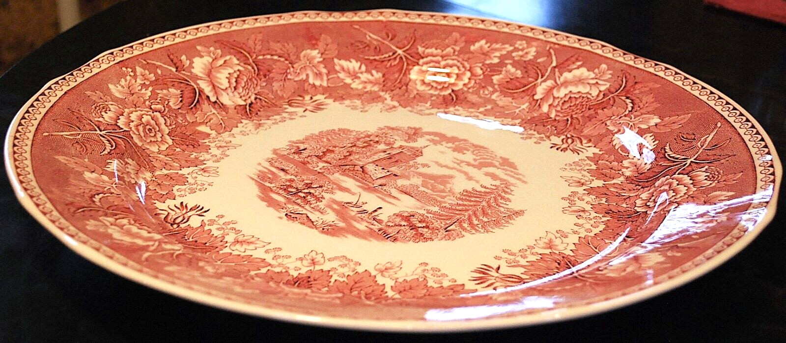 Vtg ‘LANDSCAPE RED’ 14″ Round Chop Plate Platter ARABIA FINLAND Transferware Exc