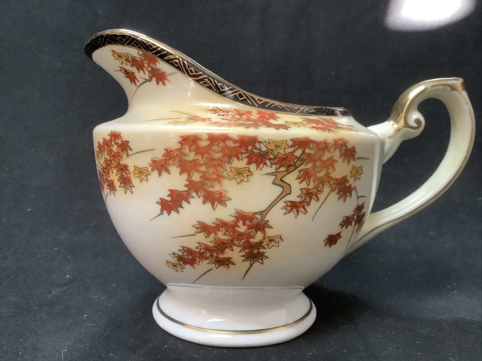 Vtg. Hand Painted Porcelain Creamer, Red/Gold Flowers, Made in Occupied Japan