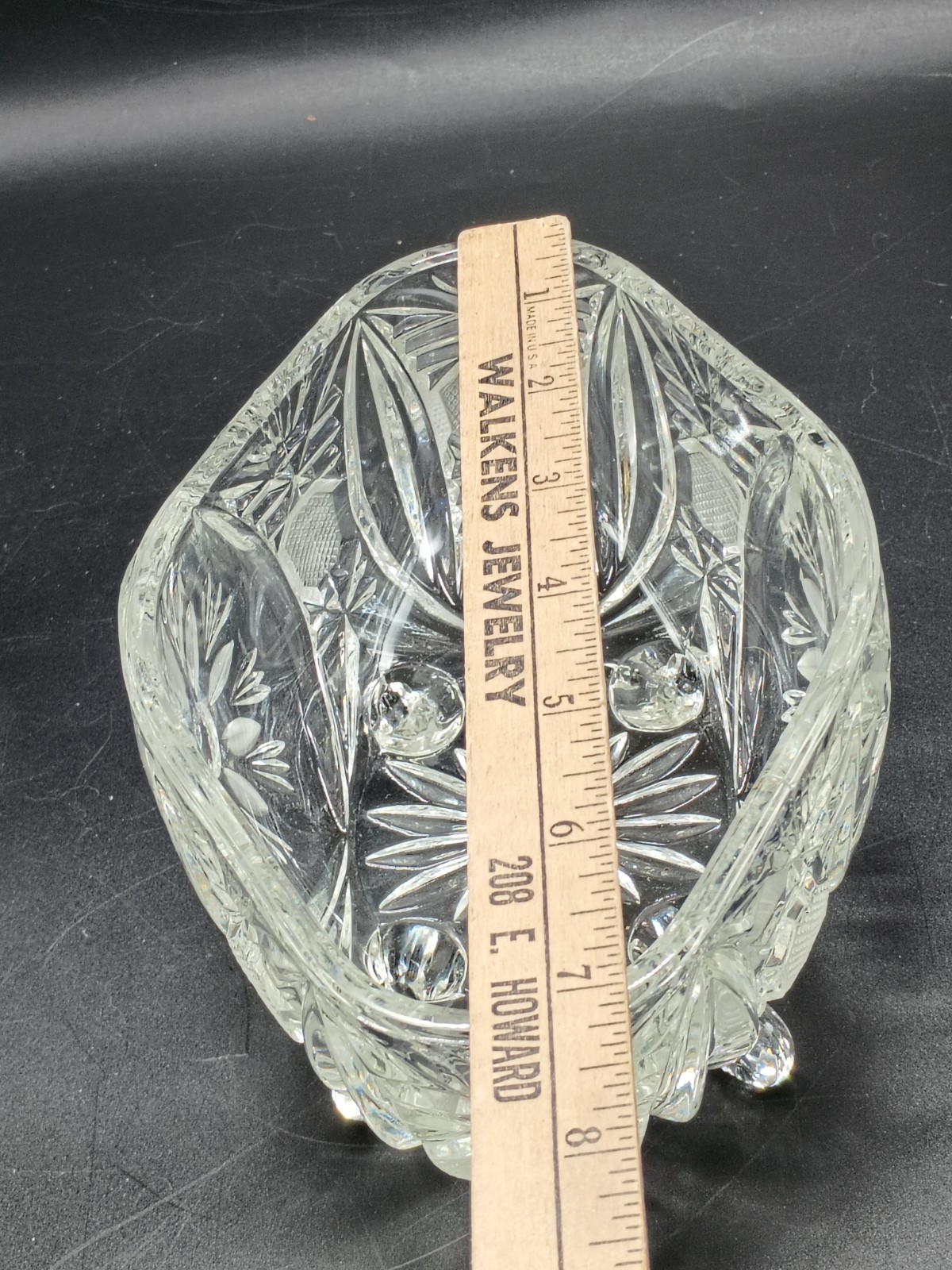 Vintage Large Heavy Etched Crystal Covered Oval Candy Dish Floral